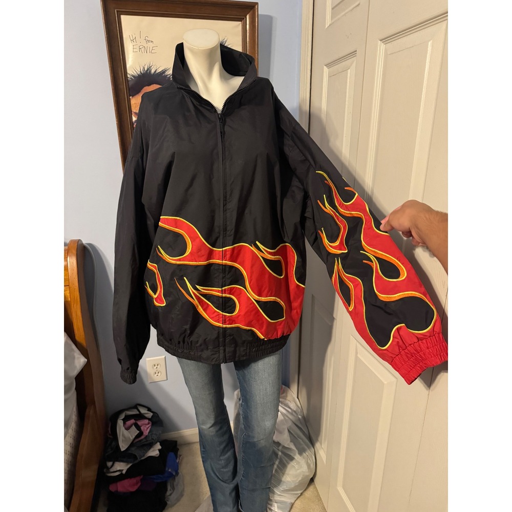 Speed Zone Race Gear Nur Shrine Mini Choppers Flame Windbreaker Jacket XL Black